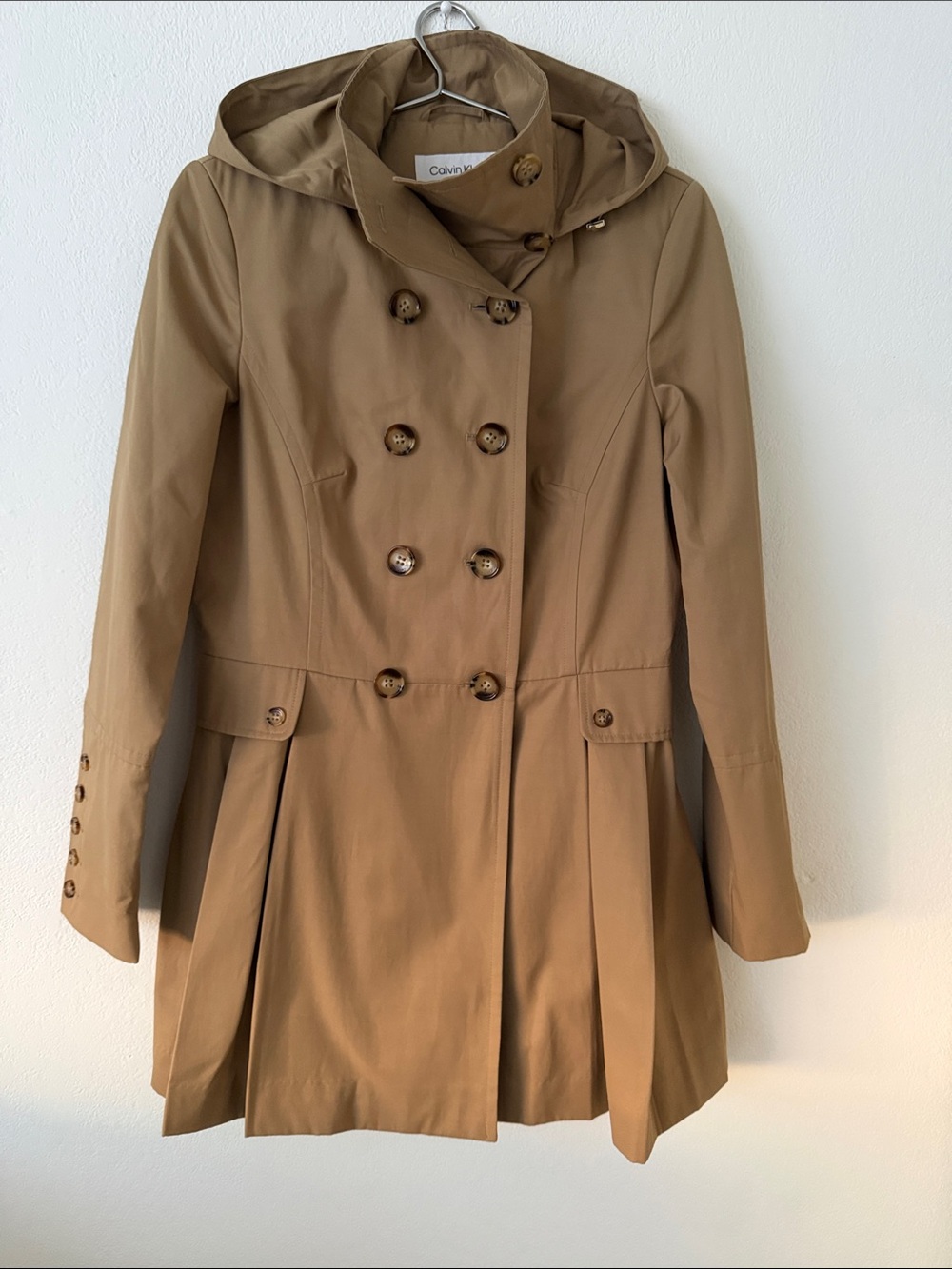 Calvin Klein Women's Hooded Double-Breasted Trench Coat - Brown